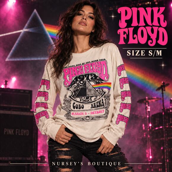 Pink Floyd Other - Pink Floyd Dark Side 1973 Cobo Arena Long Sleeve Tee S/M NWOT